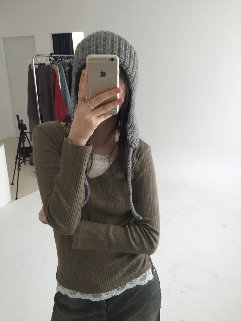 Lace ribbed long sleeves