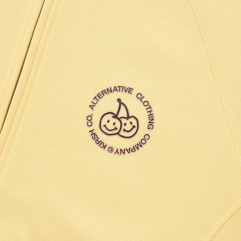 DOODLE CHERRY CIRCLE LOGO NAPPING HOODIE ZIP UP [YELLOW]