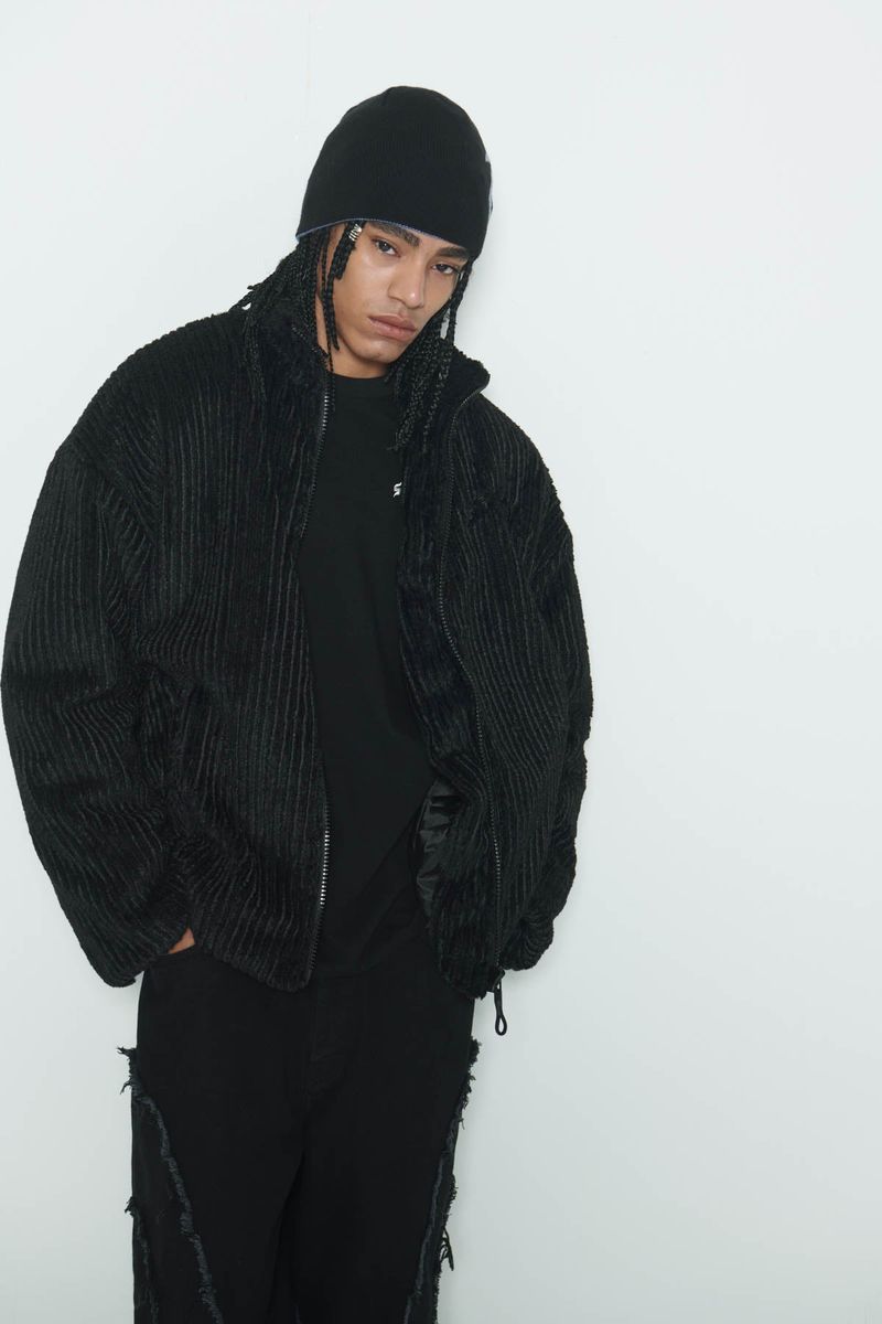 Black Stripe Sherpa Fur Jacket