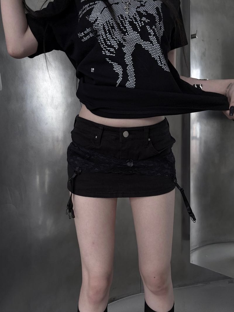 black studded skirt pants