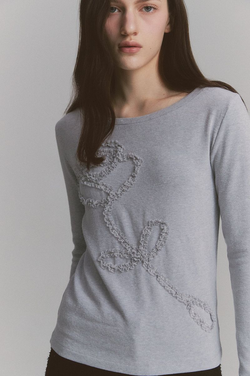 Lace Rose Long Sleeve Gray