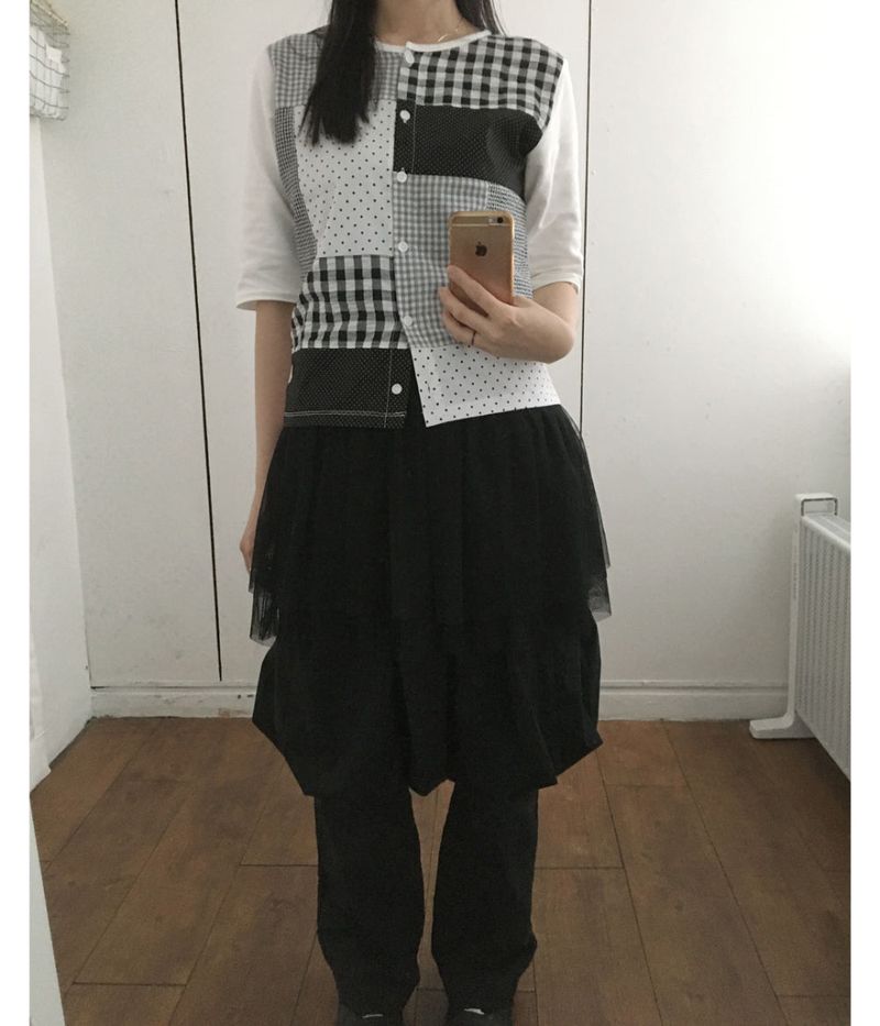  [fiebre] patchwork three quarter sleeve cardigan 