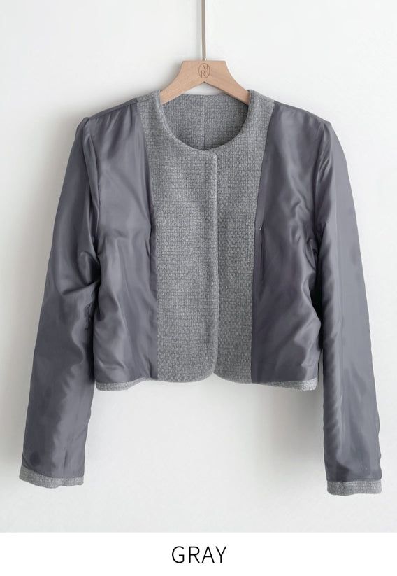 Deli Pocket No Collar Tweed Short Jacket