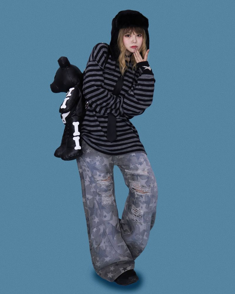 star damage denim pants