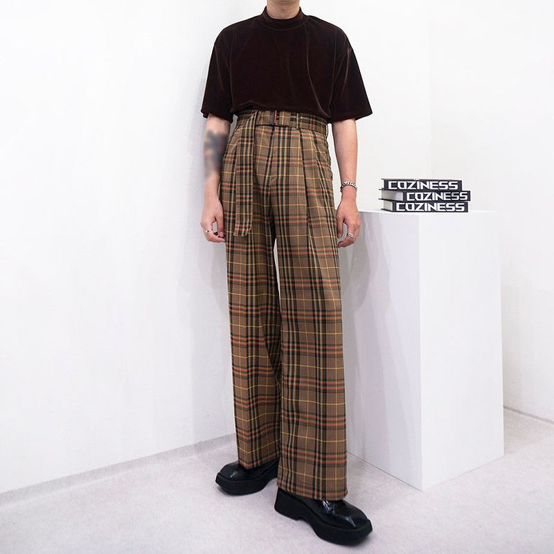ハイウェストチェックフレアスラックス