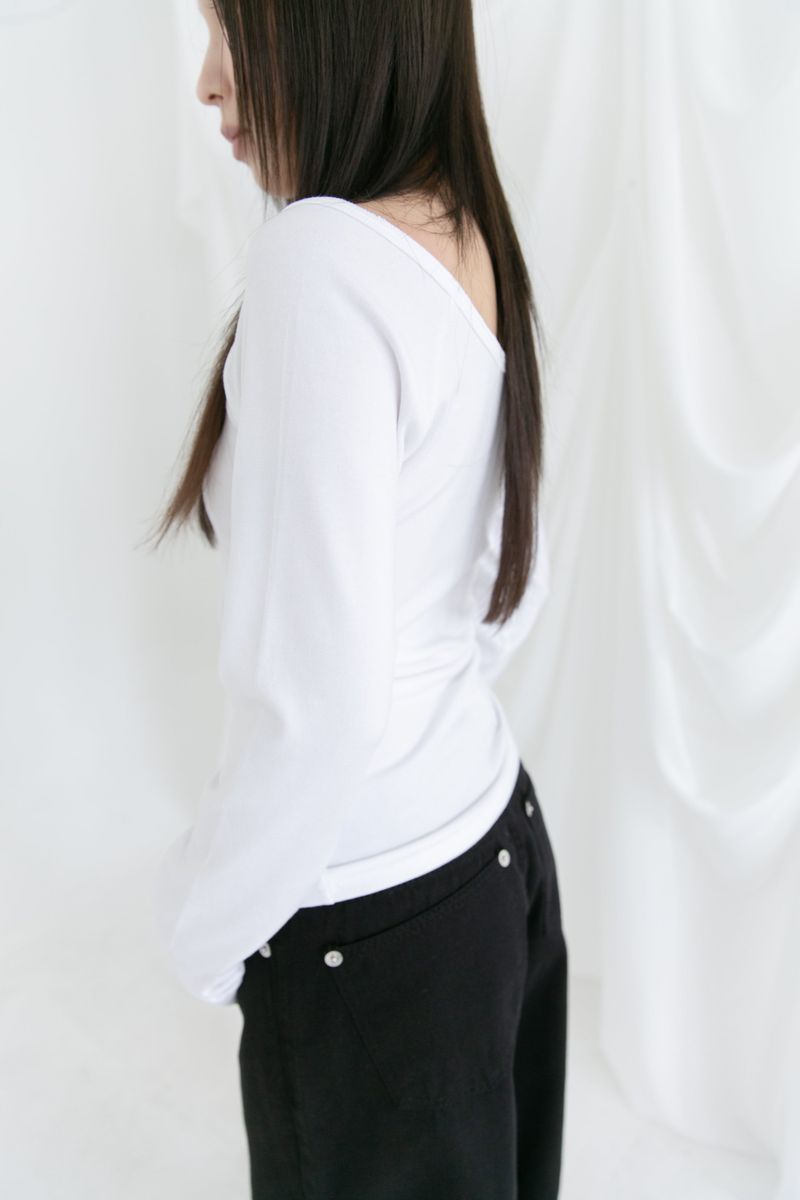 4 button deep neck long top(4colors)