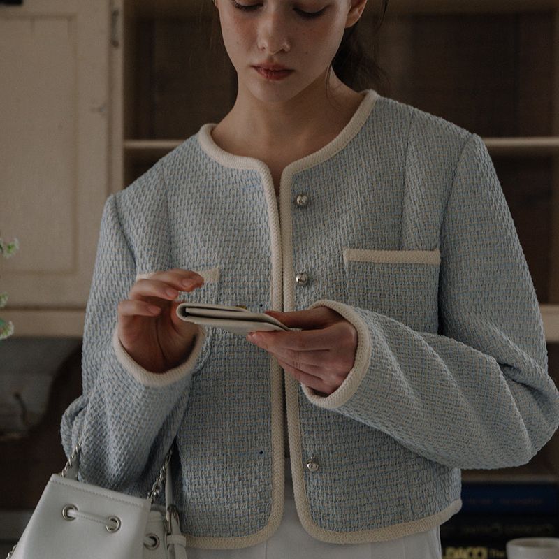 Coloration Tweed Jacket - Sky blue