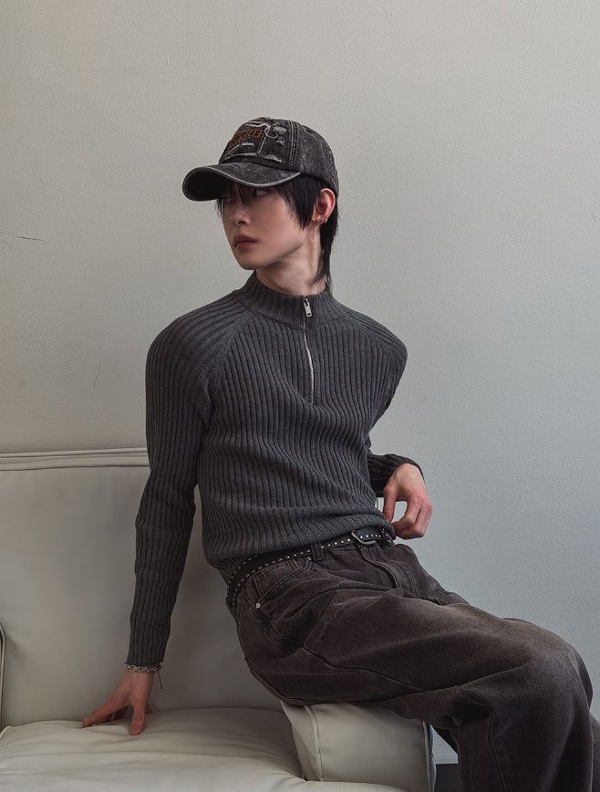 Kud Muscle Half Zip-Up ribbed Knit