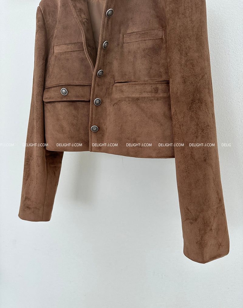 a no-collar suede jacket