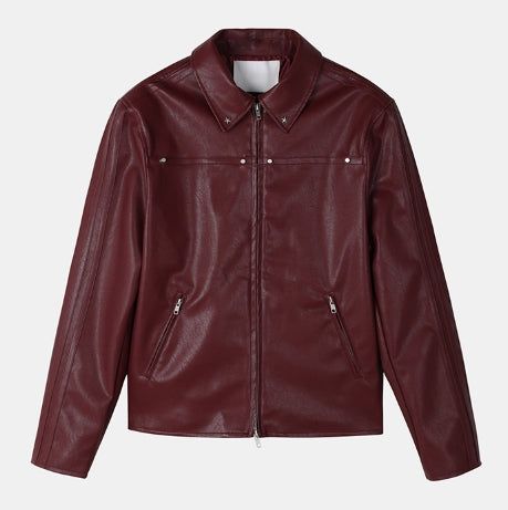 Star stud track line leather jacket