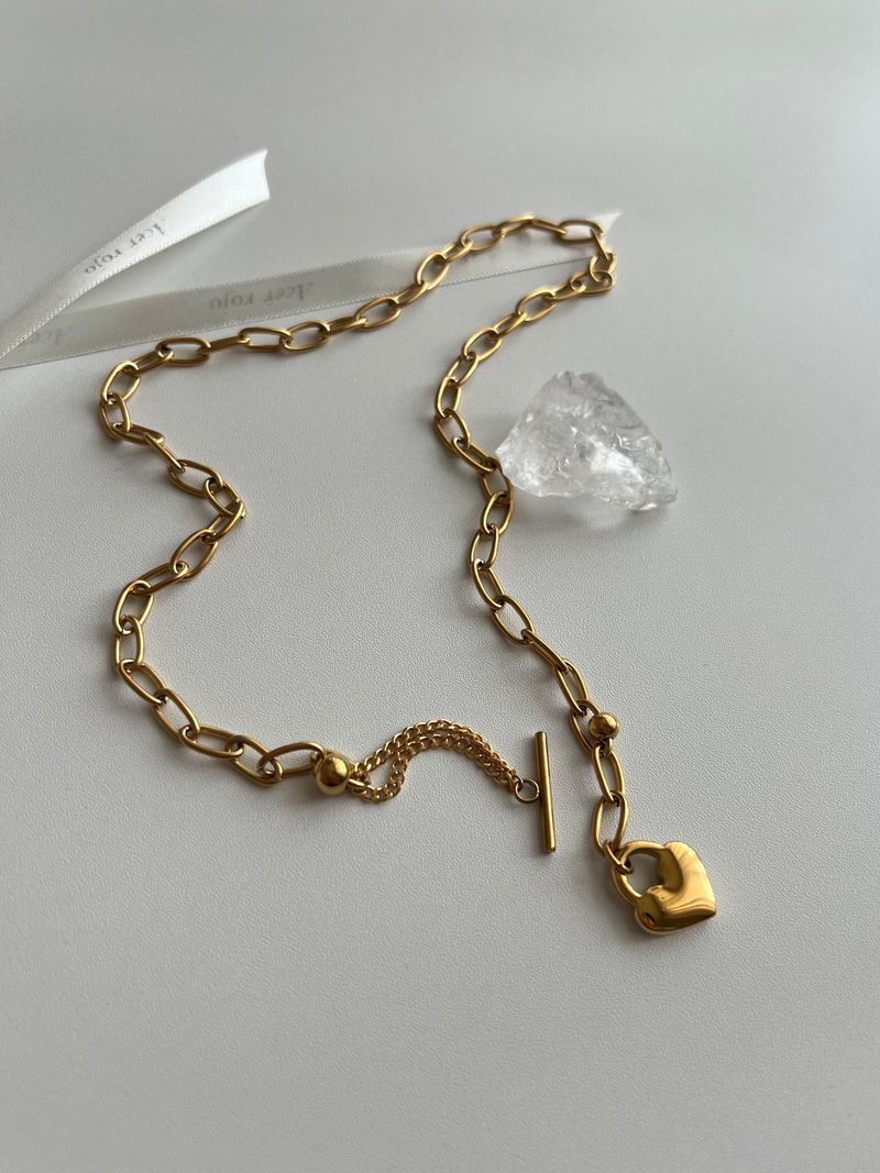 jm Heart Lock Stainless Steel Bold Chain Ball Coin Short Long Necklace