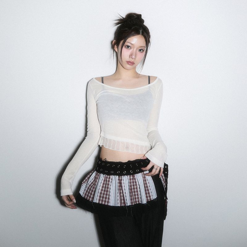 CHERRYQUIRI（チェリーキュリー）の「sheer layered unbal sleeve - cream（Tops）」
