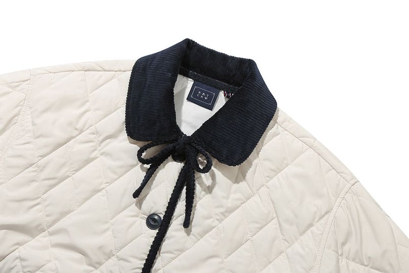 RIBBON TIE QUILTING JACKET_OATMEAL
