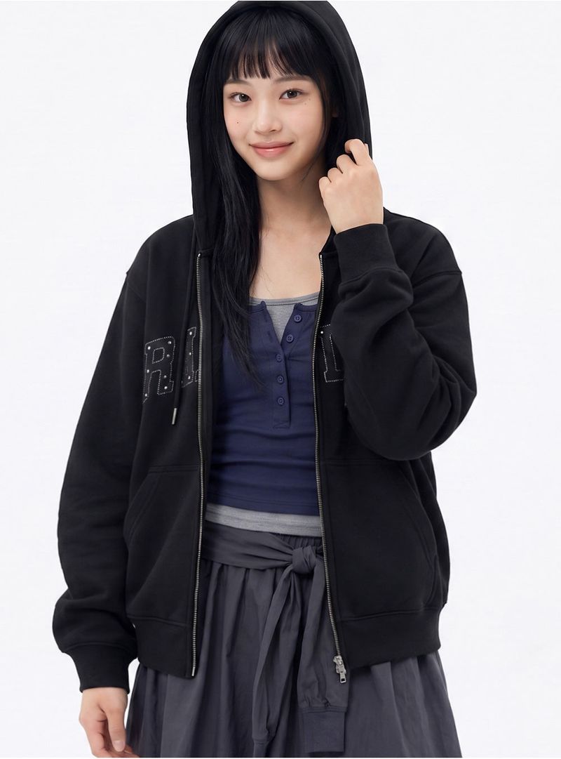 RANDOM STUD ARCH 2-WAY ZIP-UP (2color)