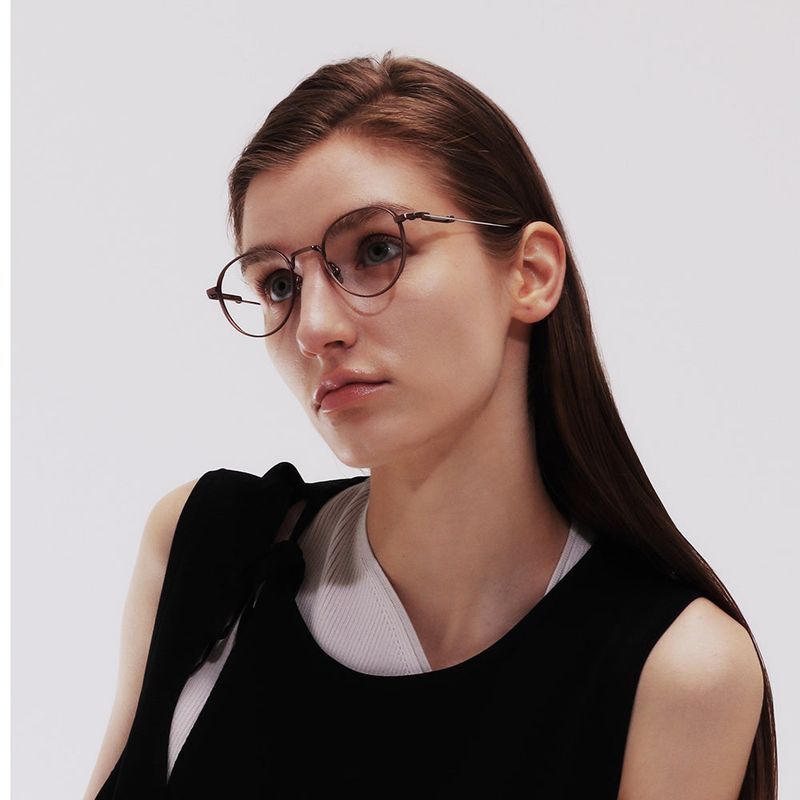 Knouun Round titanium glasses CODE. 102. C Brown N Silver