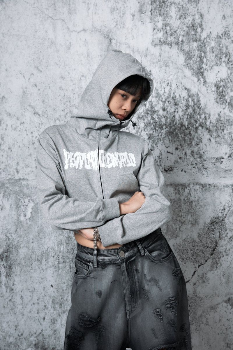 Crop Logo Hood Zip-Up (GRAY)