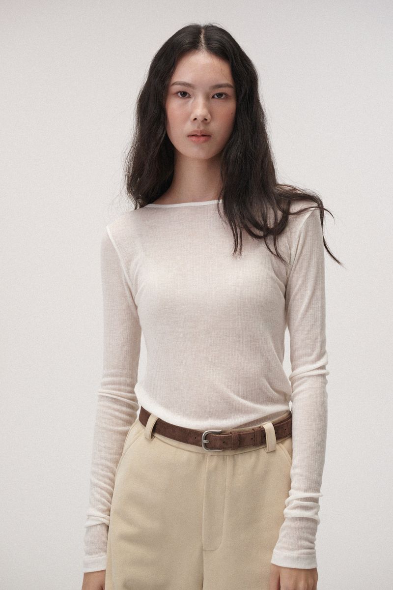 Wool boat neck T (Ivory)