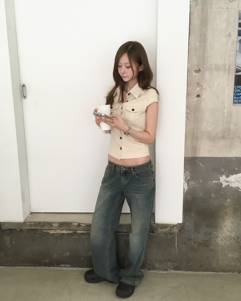 ローライズタンストレートデニムパンツ