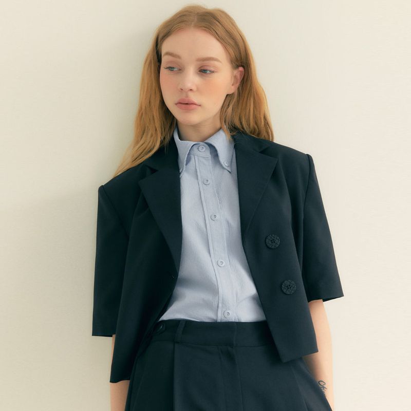 Crop Unbal Half Sleeve Jacket (Black)