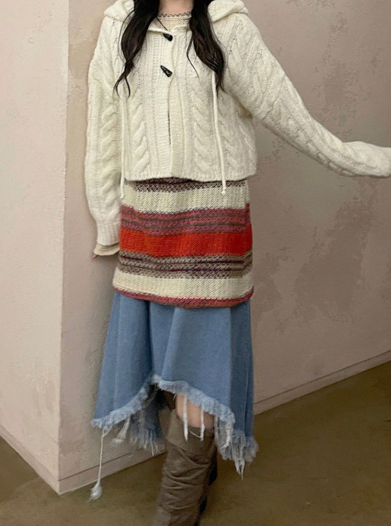 vintage jean damage long skirt