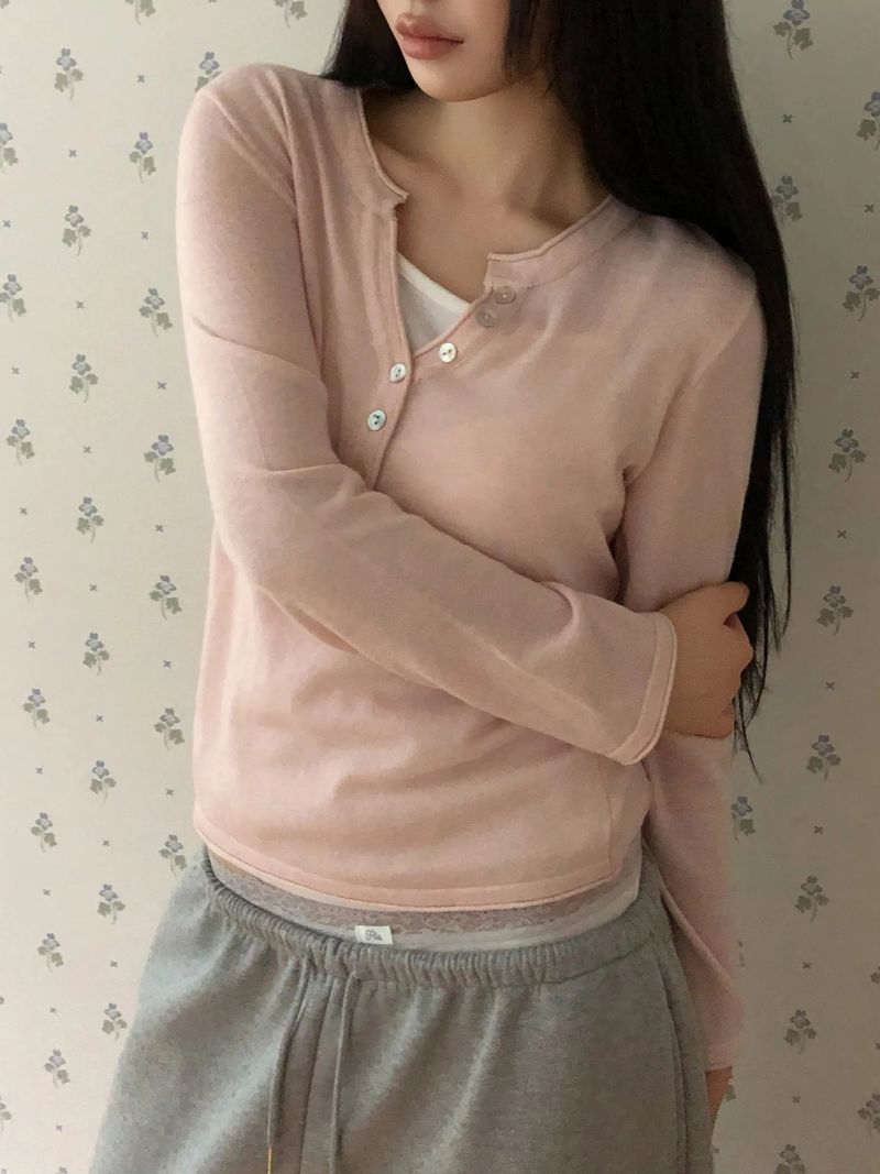 Chea Button V-Neck Long-Sleeve Knit