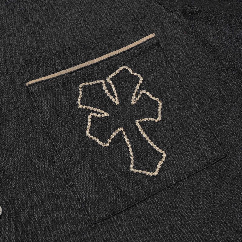 "Y" Embroidered Denim Shirt Black
