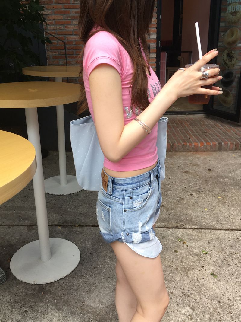 Roll up denim shorts