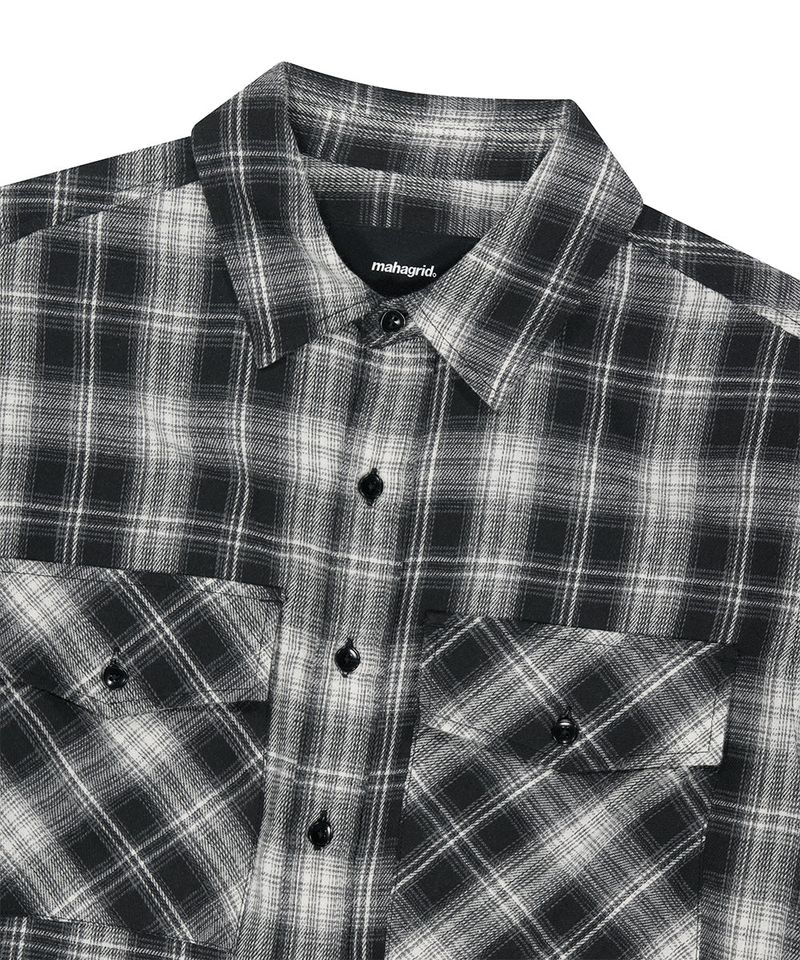 TWO POCKET CROP CHECK SHIRT_BLACK
