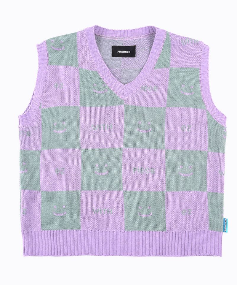 [EZwithPIECE] CHECKERBOARD KNIT VEST (4COLORS)