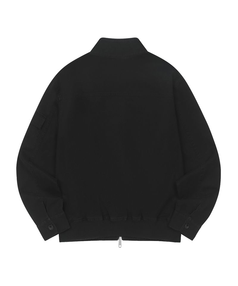Vintage Washed Cotton High-Neck Blouson Jacket - BLACK
