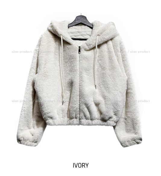 Cardi crop hooded fur jumper