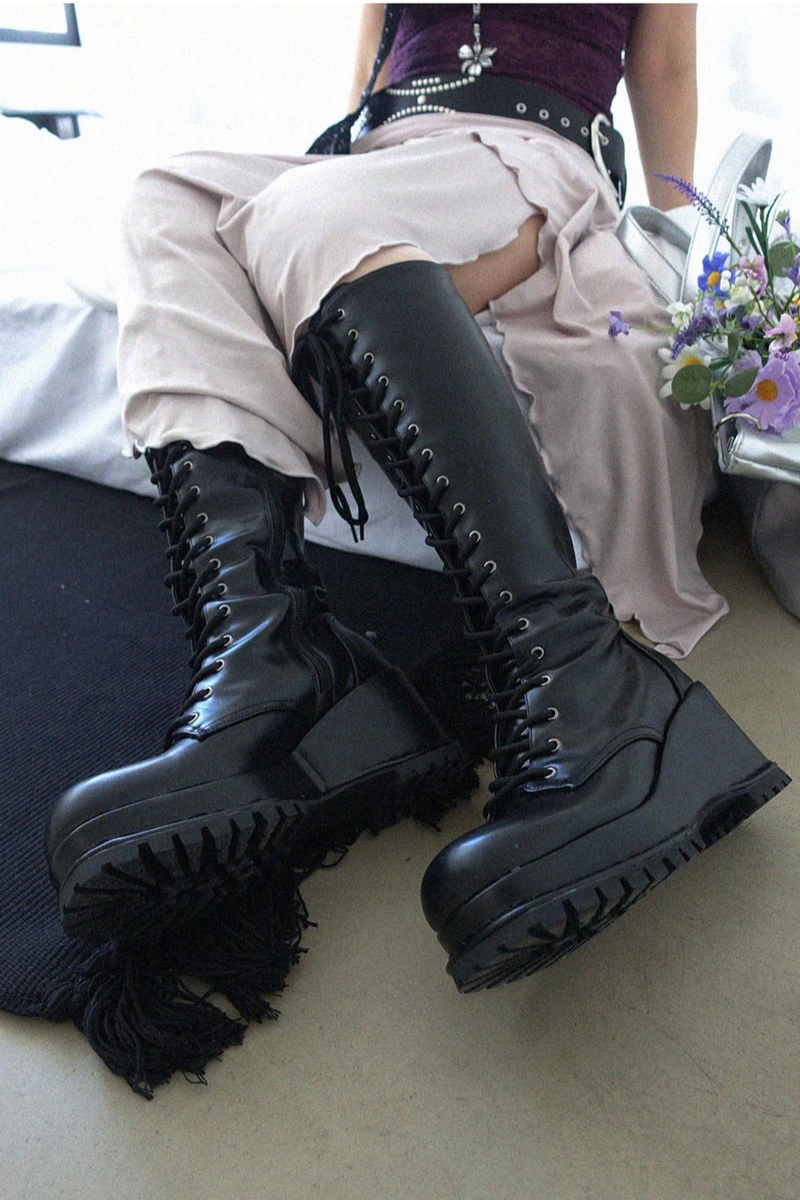 ROCK CHIC LACE-UP LONG BOOTS