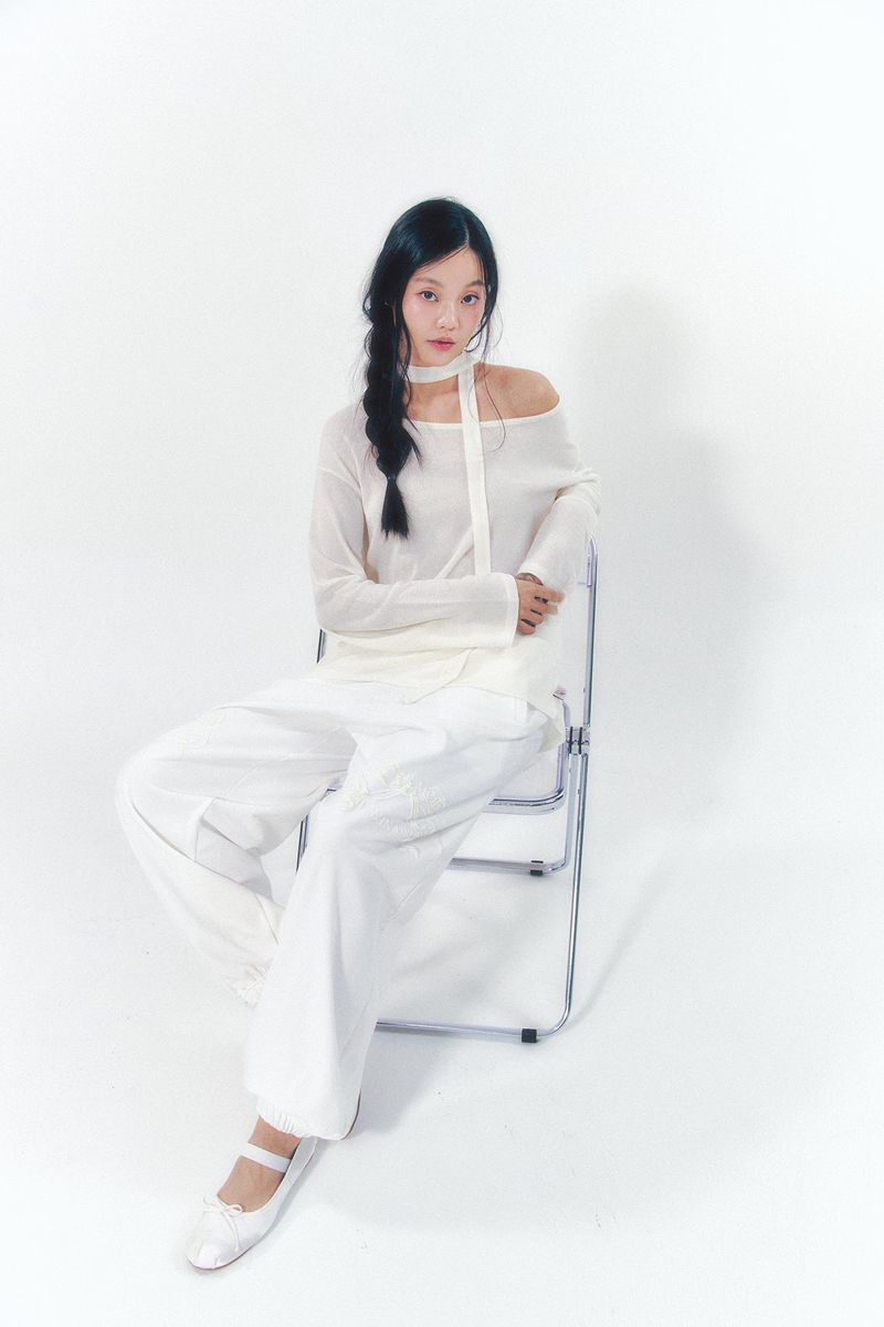 Knit Tie Long Sleeve Set Ivory