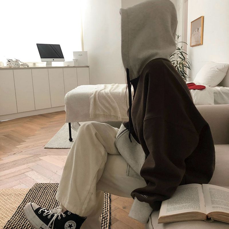 [BELLIDE MADE] two-tone coloring wool boxy hooded zip-up