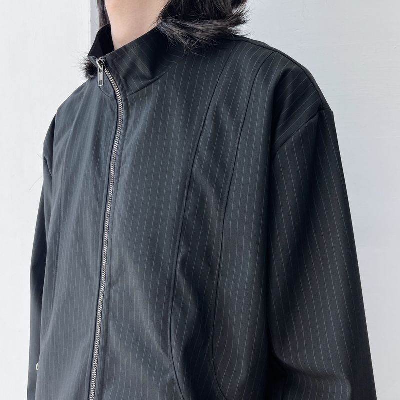 Minimalist Structural Aesthetic Drawstring Hem Striped Stand Collar Jacket