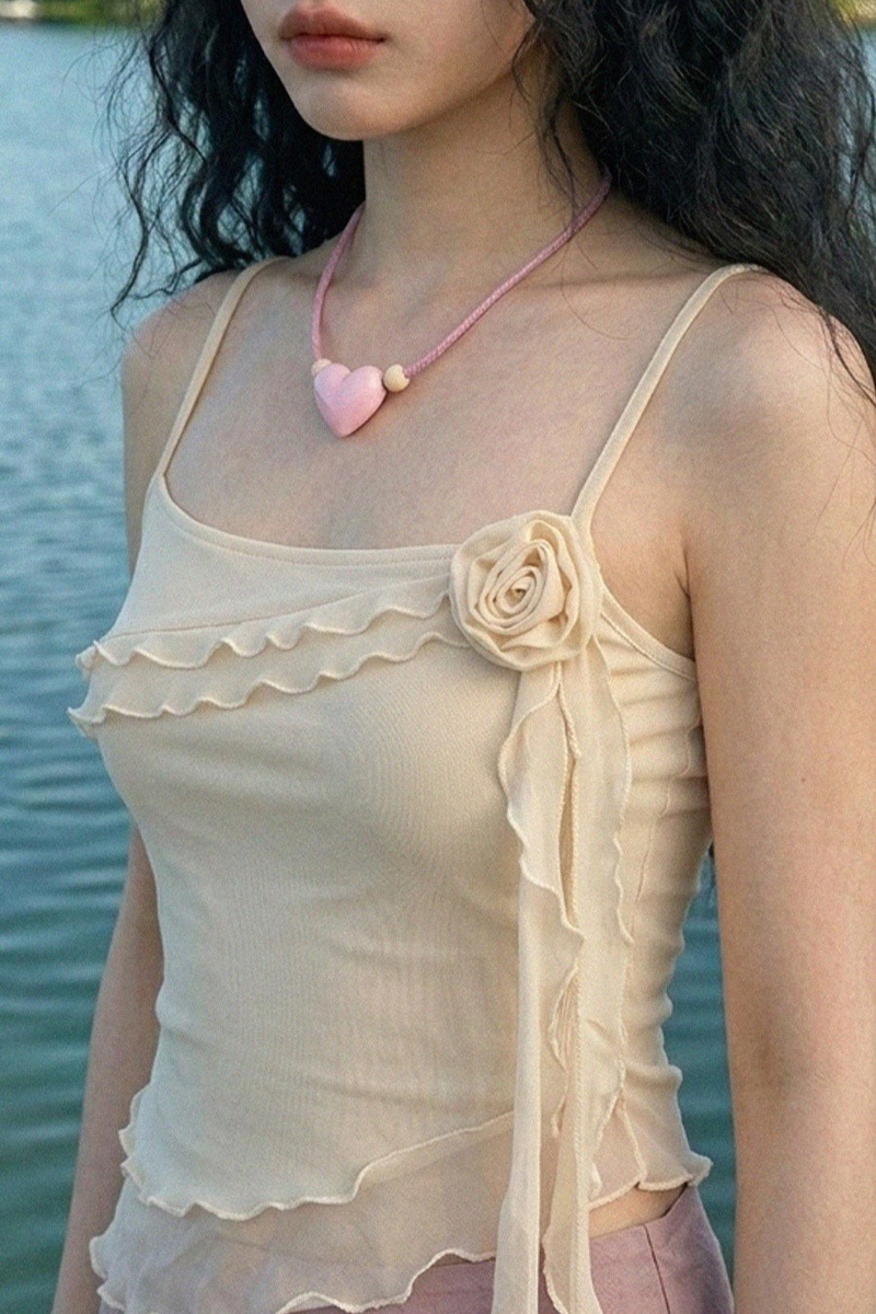 ローズドレープメッシュキャミソール (IVORY, BLACK 2COLORS!)