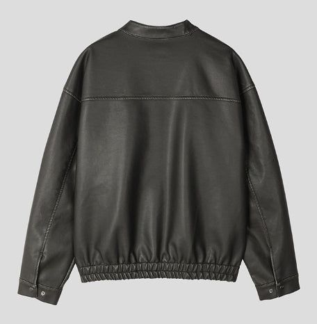 Gross cut washed leather jacket