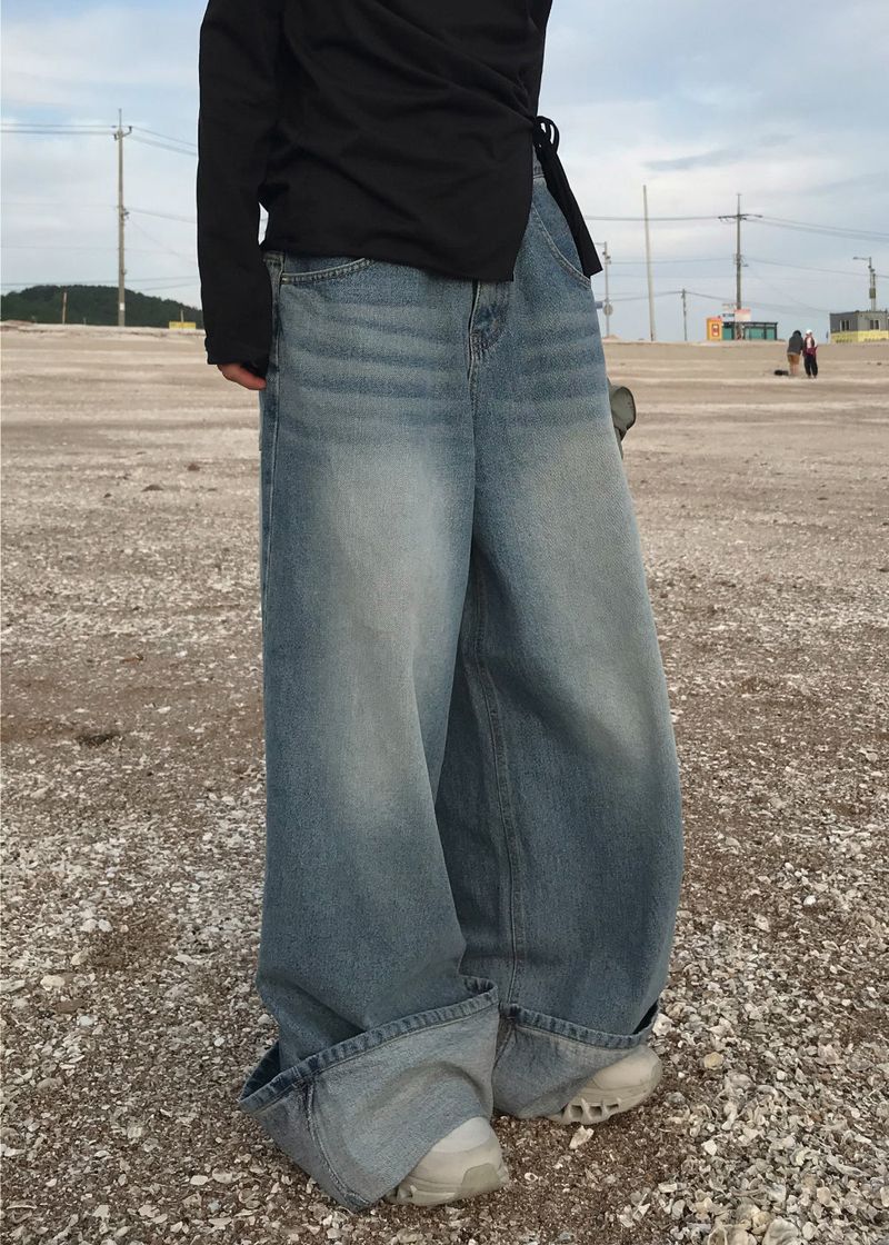  CUFFED WIDE DENIM PANTS
