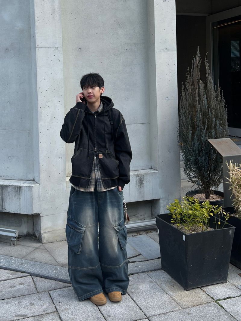 Rough Denim String Cargo Pants