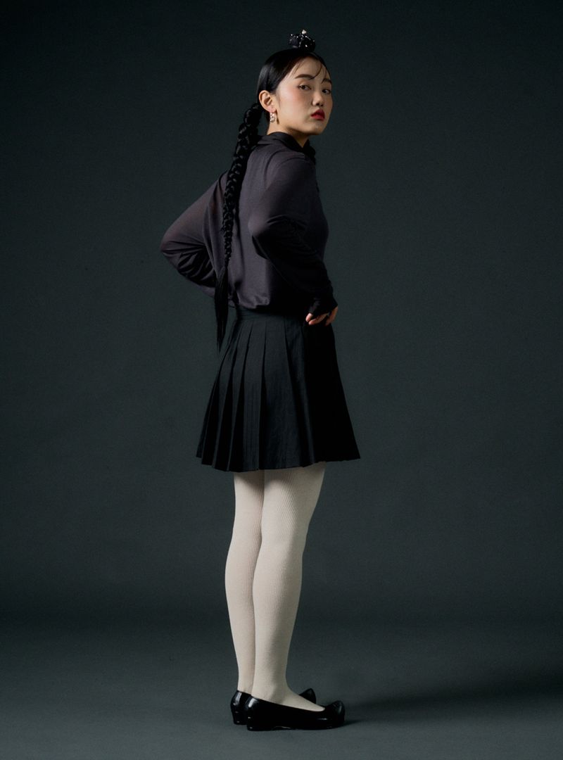 Stripe pleats skirt (black)