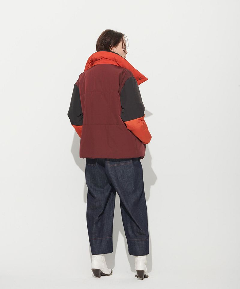 OVERSIZED PADDING BLOCK  JUMPER _ BURGUNDY+ORANGE