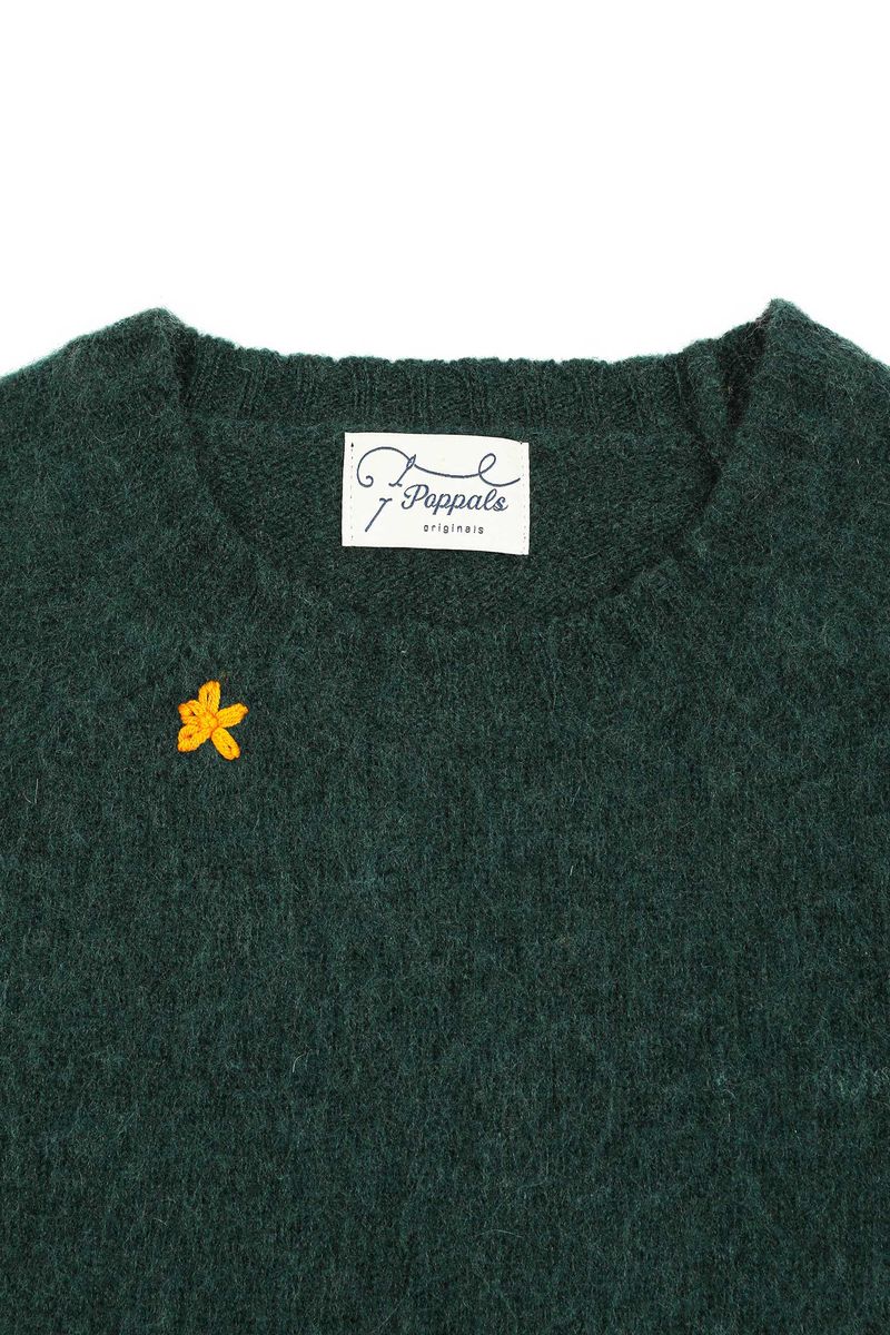 Lettering Shaggy dog Wool Knit [Deepgreen]