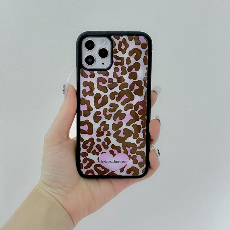 [MADE] Leopard strawberry choco Glass Bumper iPhone Case