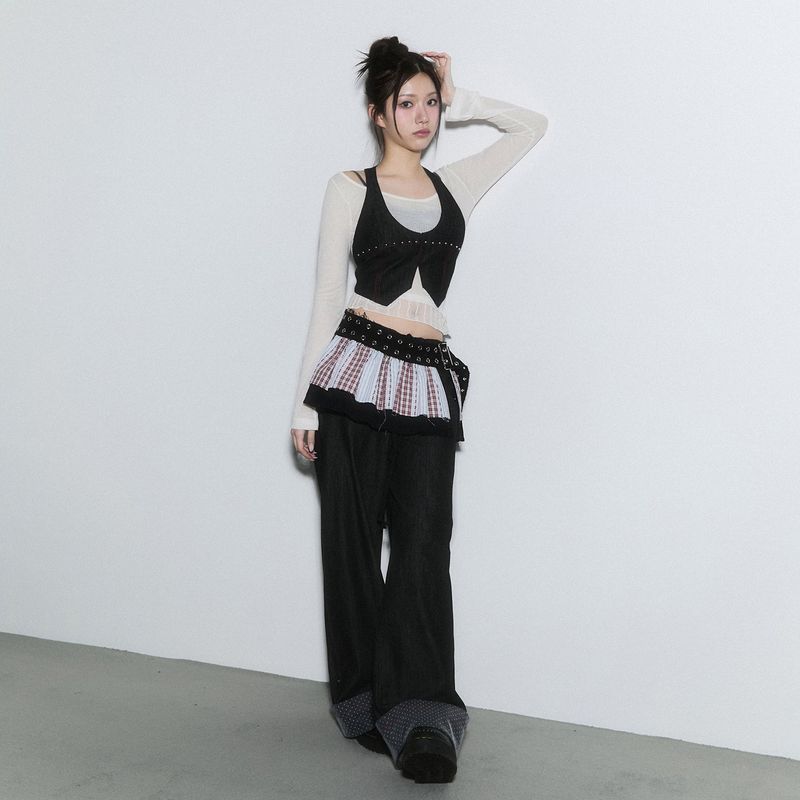 halter neck stud vest - indigo