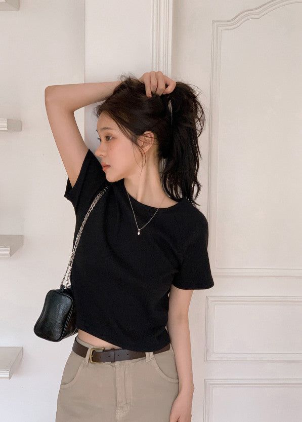 ND Basic Rib Crop Short Sleeve T-shirt (6color)