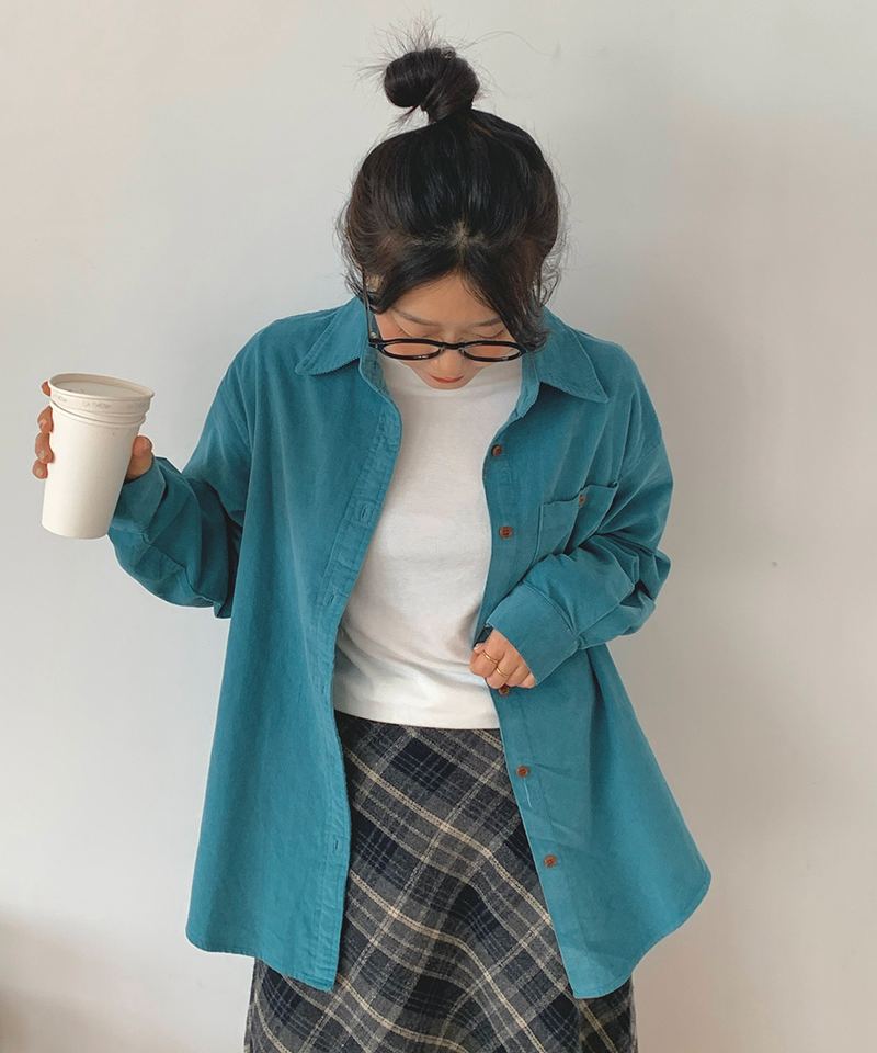 Corduroy Collar Shirt Shirt Blouse Basic Item Cotton