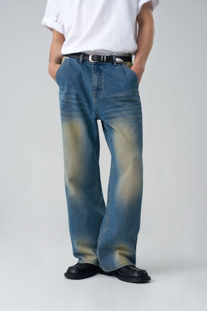 Retro-washed denim pants
