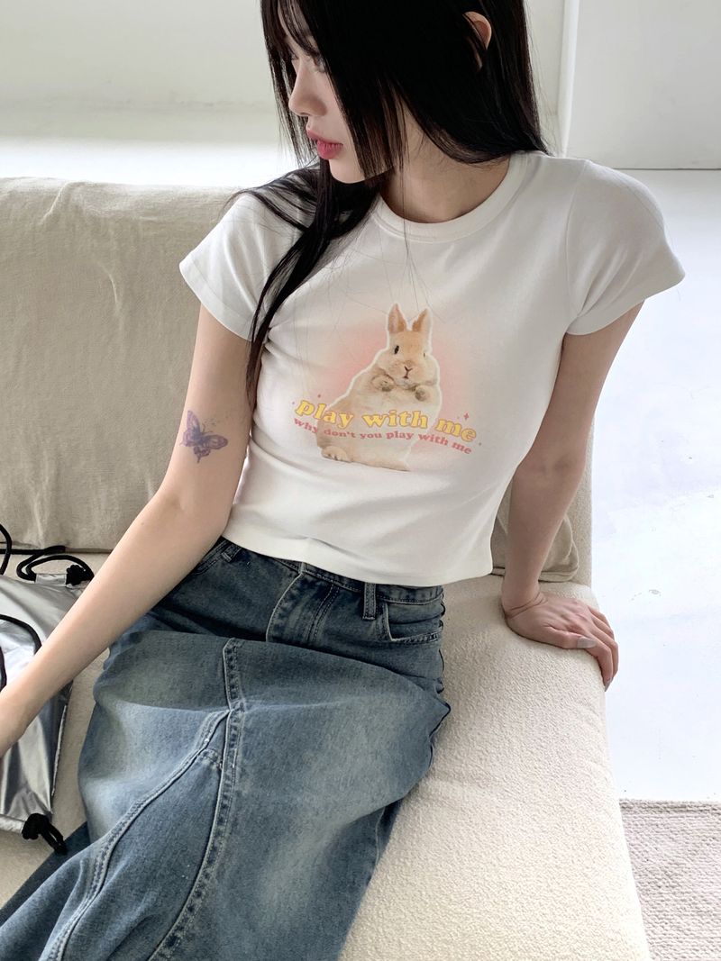 [MADE] エルカバニーラビットプリントクロップド半袖Tシャツ