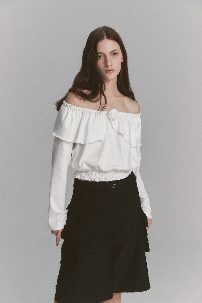 Ribbon Tweed Bermuda Pants Black