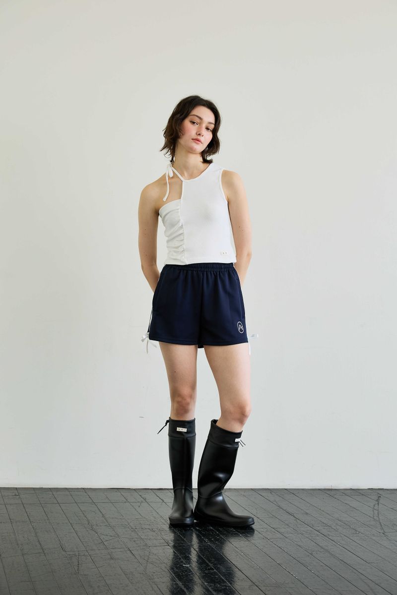 RIBBON JERSEY TRACK MICRO SHORTS / NAVY